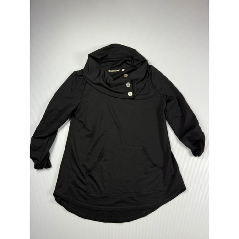 Soft Surroundings Cowl Neck Tunic Top Button Accent Pockets Black Size S
